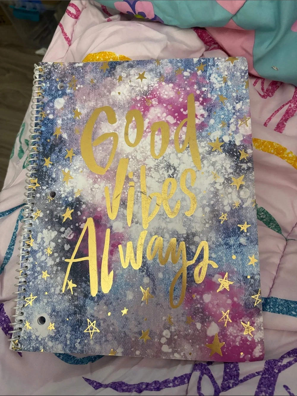 Good Vibes Always Spiral Notebook – Multicolor Galaxy Design